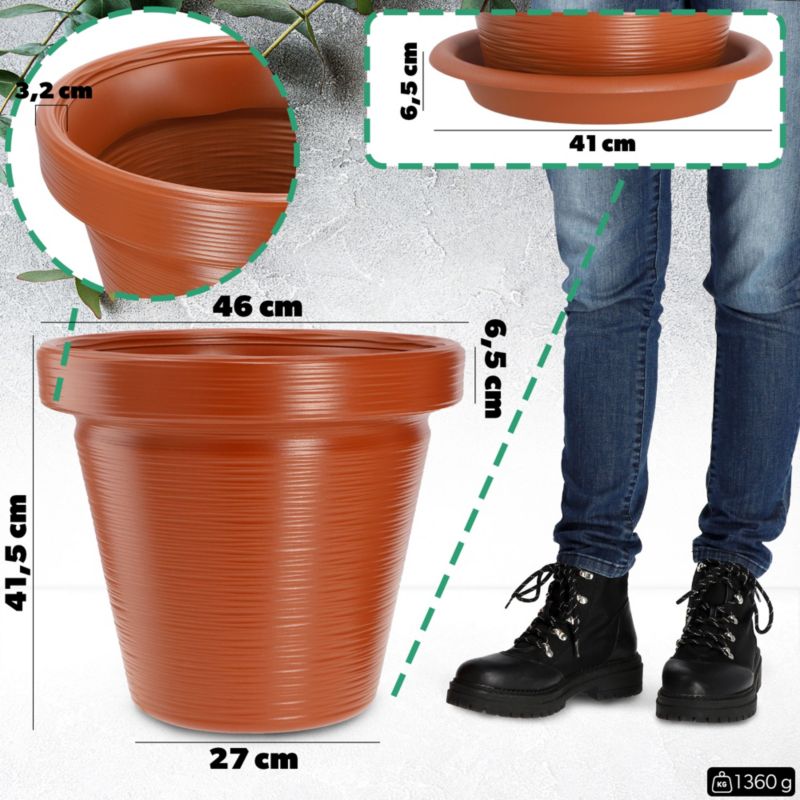 Doniczka KADAX Donica Na Kwiaty 46cm Osłonka Z Podstawką Rośliny Ceglasty 1 szt.