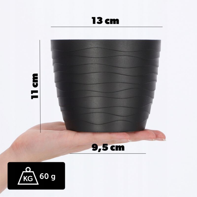 Doniczka KADAX Donica Osłonka Na Kwiaty Czarna Okrągła 13cm Plastikowa 1 szt.
