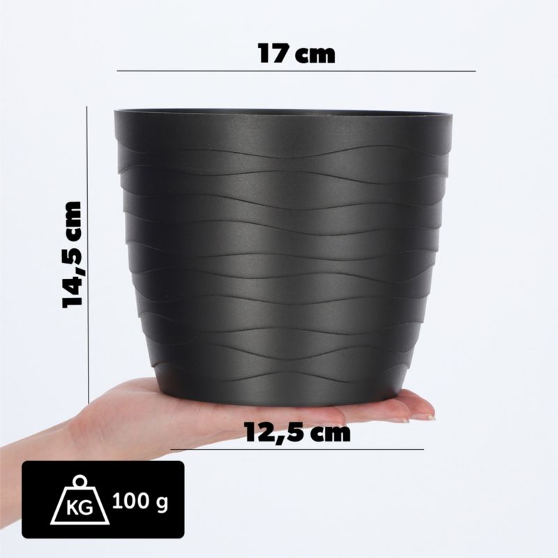 Doniczka KADAX Donica Osłonka Na Kwiaty Czarna Okrągła 17cm Plastikowa 1 szt.