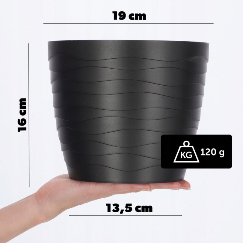 Doniczka KADAX Donica Osłonka Na Kwiaty Czarna Okrągła 19cm Plastikowa 1 szt.