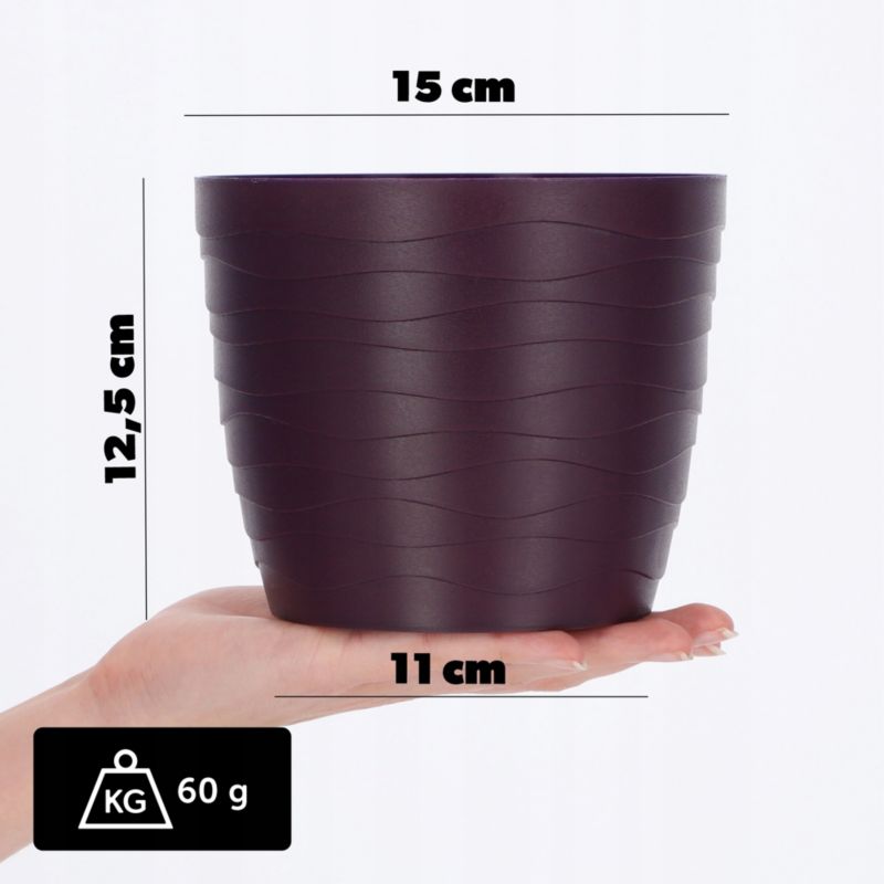Doniczka KADAX Donica Osłonka Na Kwiaty Śliwkowa Okrągła 15cm Plastikowa 1 szt.