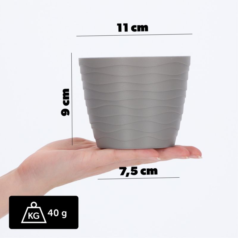 Doniczka KADAX Donica Osłonka Na Kwiaty Popielata Okrągła 11cm Plastikowa 1 szt.