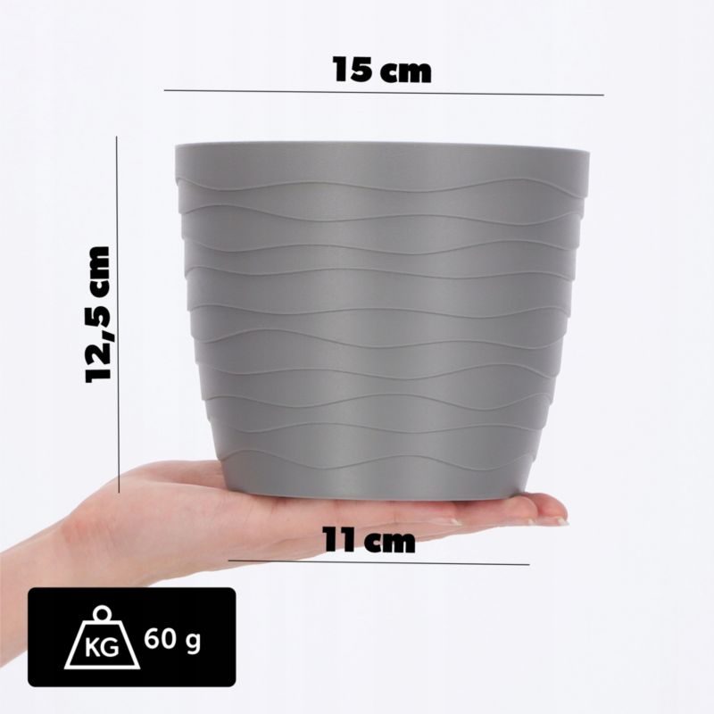 Doniczka KADAX Donica Osłonka Na Kwiaty Popielata Okrągła 15cm Plastikowa 1 szt.