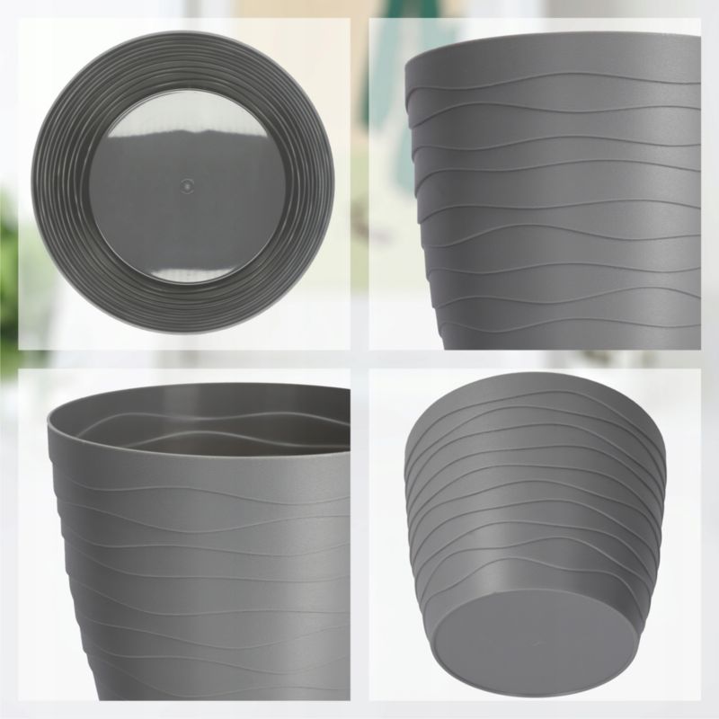 Doniczka KADAX Donica Osłonka Na Kwiaty Popielata Okrągła 15cm Plastikowa 1 szt.