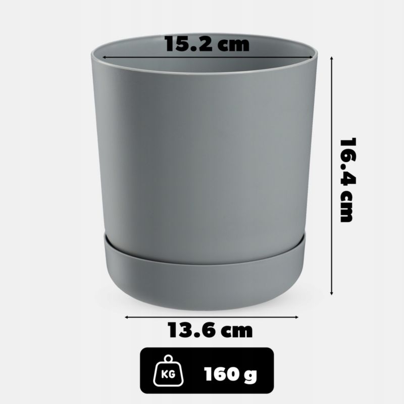 Doniczka KADAX Donica Z Podstawką 15cm szara mat 1szt.