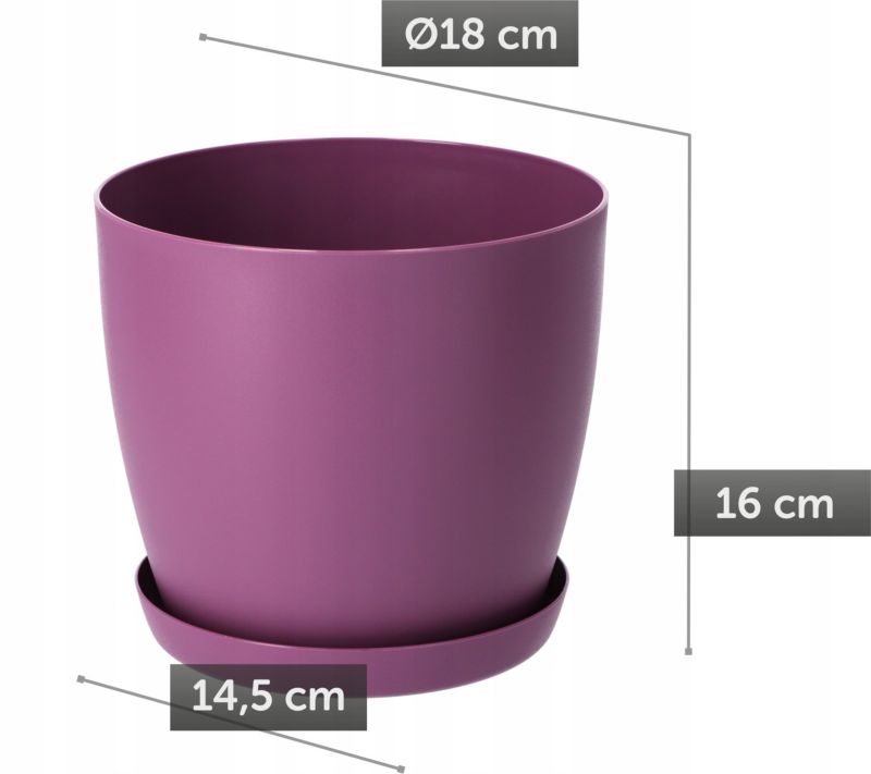 Doniczka KADAX Osłonka Donica 18cm Na Kwiaty Z Podstawką Fioletowa Do Salonu 1 szt.