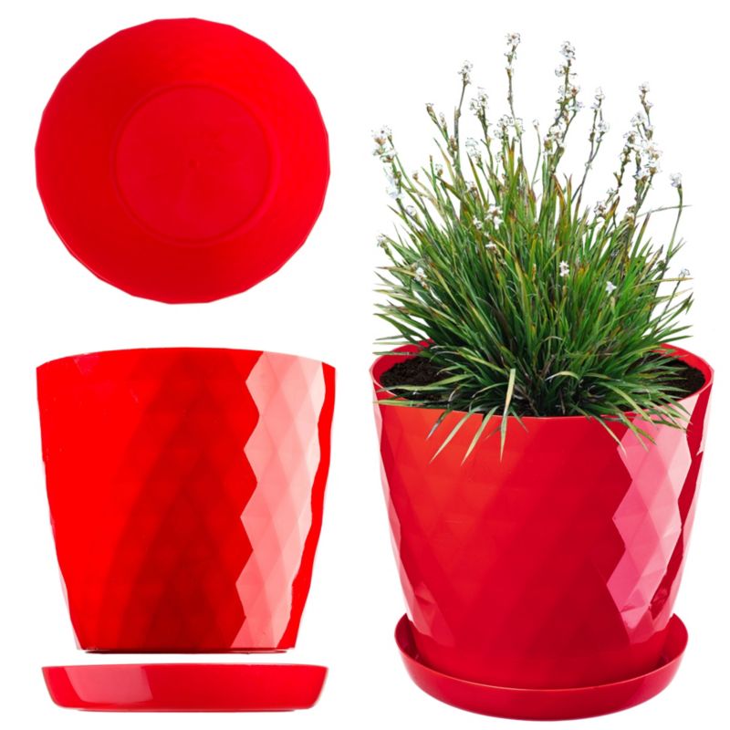 Doniczka KADAX Plastikowa Z Podstawką Donica Osłonka Kwiaty 14cm Czerwona 1 szt.