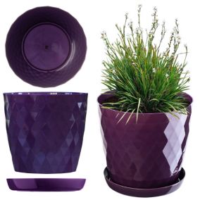 Doniczka KADAX Plastikowa Z Podstawką Donica Osłonka Kwiaty 14cm Fioletowa 1 szt.
