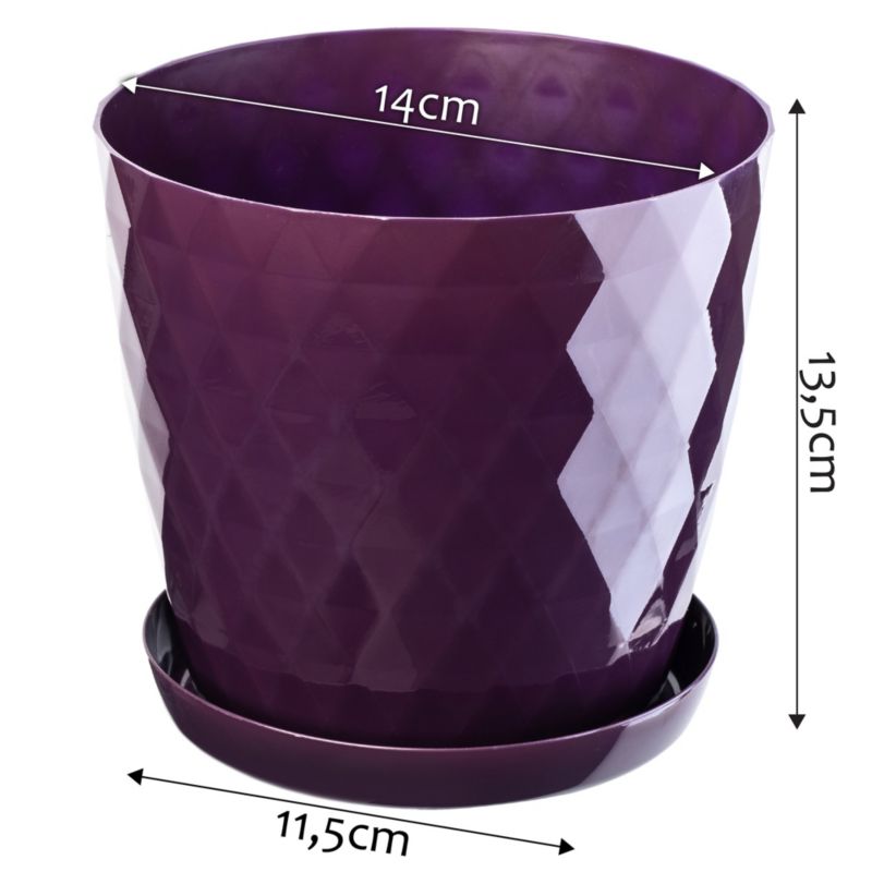 Doniczka KADAX Plastikowa Z Podstawką Donica Osłonka Kwiaty 14cm Fioletowa 1 szt.