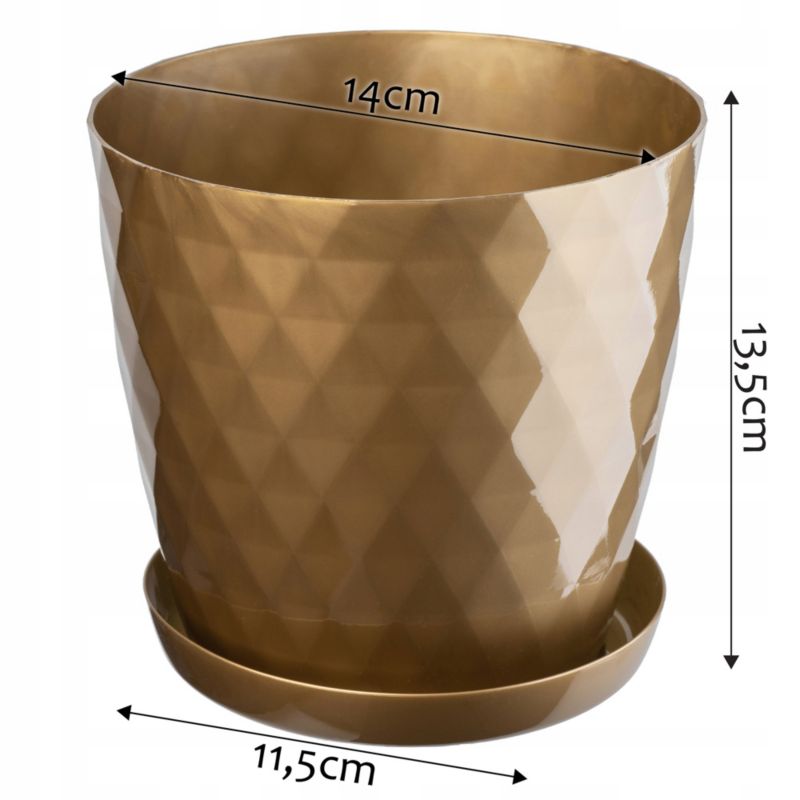Doniczka KADAX Plastikowa Z Podstawką Donica Osłonka Na Kwiaty 14cm Złota 1 szt.