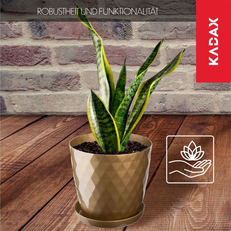 Doniczka KADAX Plastikowa Z Podstawką Donica Osłonka Na Kwiaty 14cm Złota 1 szt.