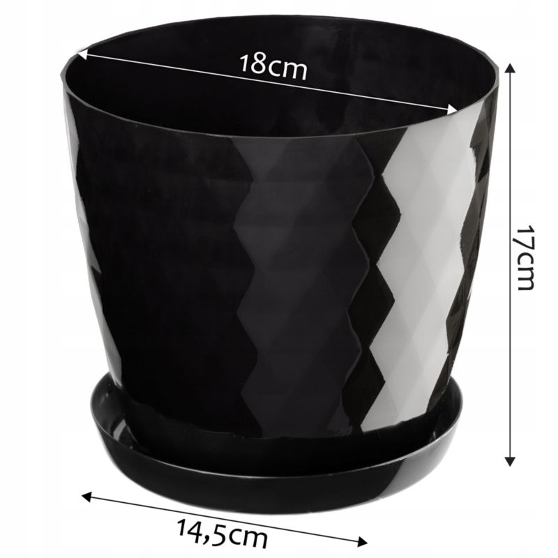 Doniczka KADAX Plastikowa Z Podstawką Donica Osłonka Na Kwiaty 18cm Czarna 1 szt.