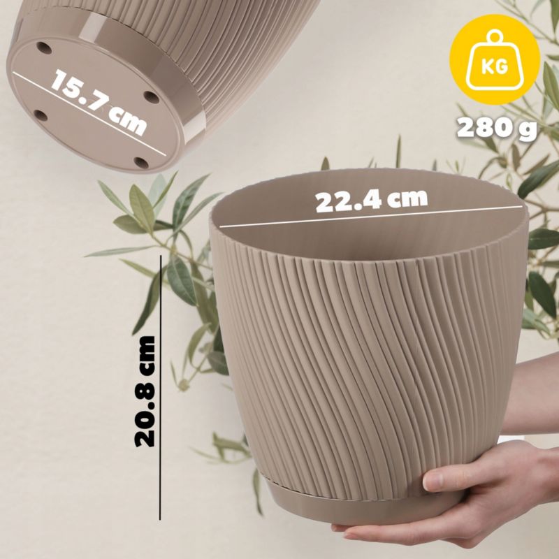 Doniczka KADAX Z Podstawką 23cm Plastikowa Brązowa 1szt.