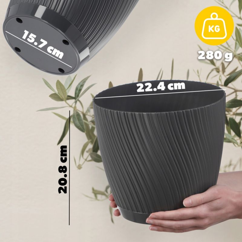 Doniczka KADAX Z Podstawką 23cm Plastikowa szara 1szt.