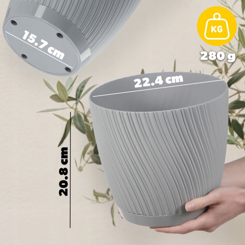 Doniczka KADAX Z Podstawką 23cm Plastikowa szara 1szt.