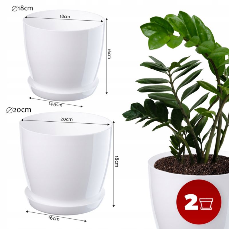 Doniczka KADAX Z Podstawką Biała Zestaw 18+20cm 1 szt.