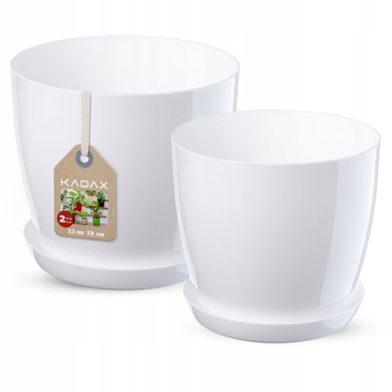Doniczka KADAX Z Podstawką Biała Zestaw 23+28cm 1 szt.