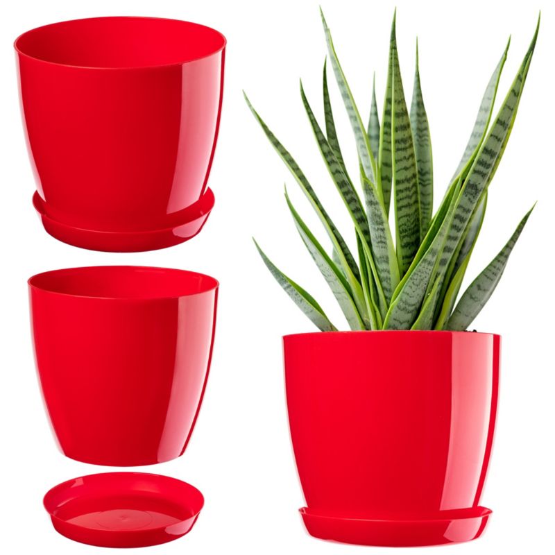 Doniczka KADAX Z Podstawką Plastikowa Osłonka Donica 12cm Czerwona Kwiaty 1szt.