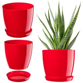 Doniczka KADAX Z Podstawką Plastikowa Osłonka Donica 12cm Czerwona Kwiaty 1szt.