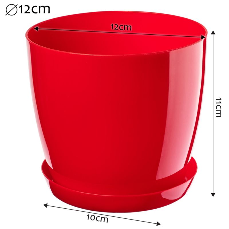 Doniczka KADAX Z Podstawką Plastikowa Osłonka Donica 12cm Czerwona Kwiaty 1szt.