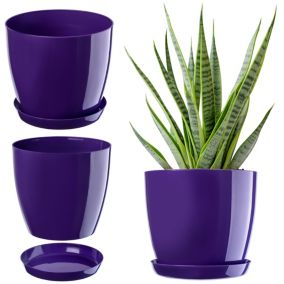 Doniczka KADAX Z Podstawką Plastikowa Osłonka Donica 12cm Fioletowa Kwiaty 1szt.
