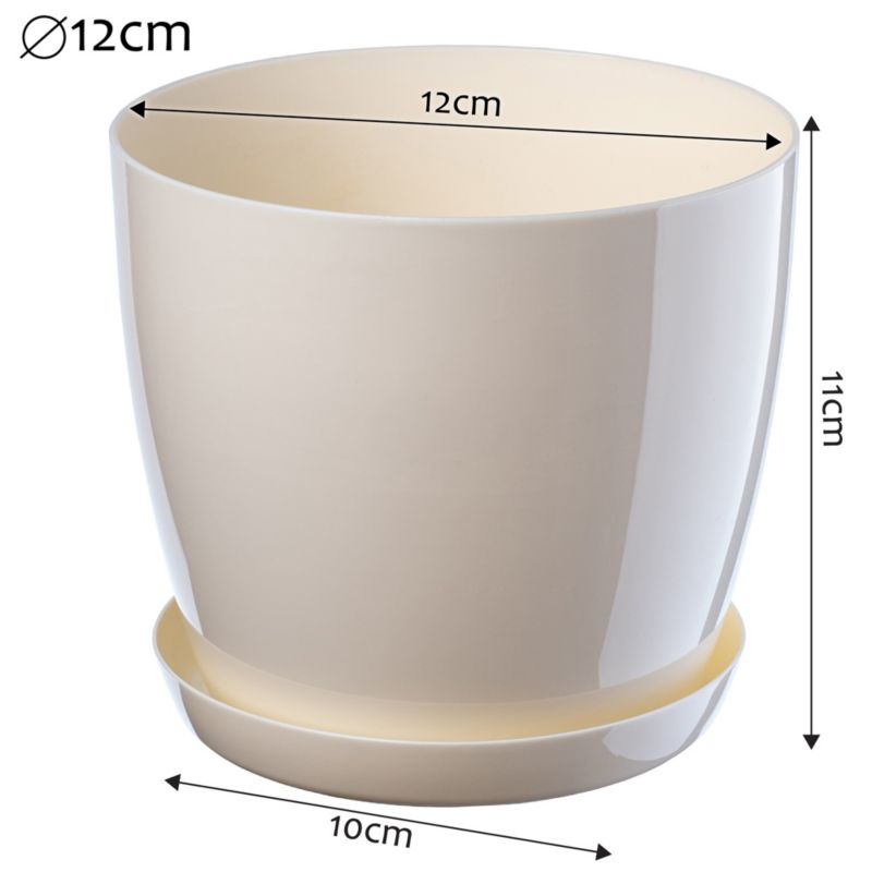 Doniczka KADAX Z Podstawką Plastikowa Osłonka Donica 12cm Kremowa Na Kwiaty 1szt.