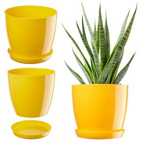 Doniczka KADAX Z Podstawką Plastikowa Osłonka Donica 12cm Żółta Na Kwiaty 1szt.