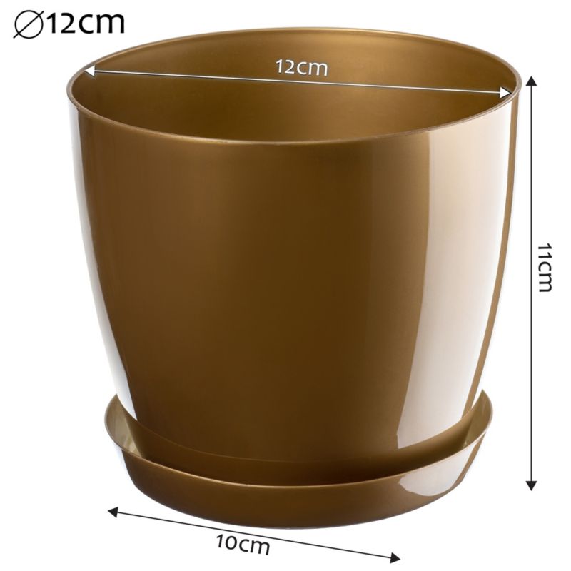 Doniczka KADAX Z Podstawką Plastikowa Osłonka Donica 12cm Złota Na Kwiaty 1szt.