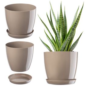 Doniczka KADAX Z Podstawką Plastikowa Osłonka Donica 14cm Beżowa Na Kwiaty 1szt.