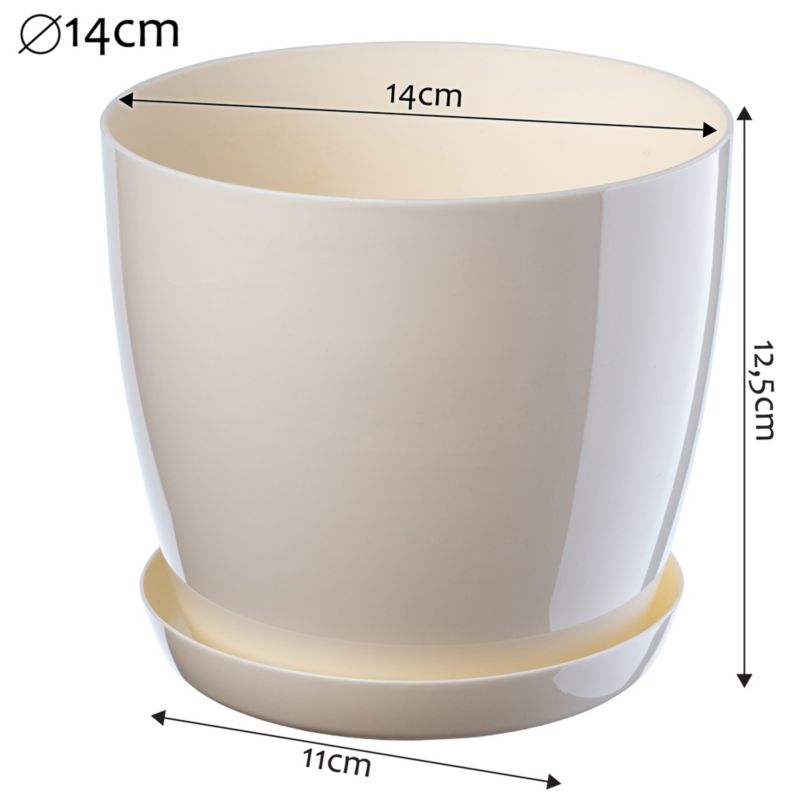 Doniczka KADAX Z Podstawką Plastikowa Osłonka Donica 14cm Kremowa Na Kwiaty 1szt.