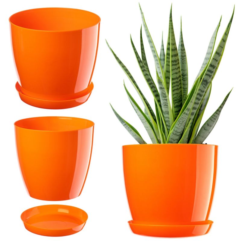 Doniczka KADAX Z Podstawką Plastikowa Osłonka Donica 14cm Pomarańczowa 1szt.