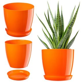 Doniczka KADAX Z Podstawką Plastikowa Osłonka Donica 14cm Pomarańczowa 1szt.
