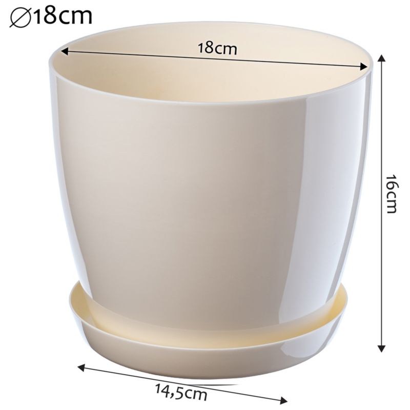 Doniczka KADAX Z Podstawką Plastikowa Osłonka Donica 18cm Kremowa Na Kwiaty 1szt.