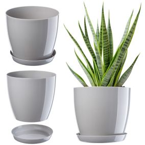 Doniczka KADAX Z Podstawką Plastikowa Osłonka Donica 18cm szara Na Kwiaty 1szt.