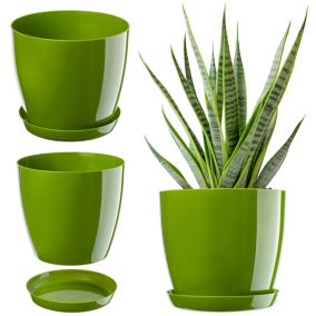 Doniczka KADAX Z Podstawką Plastikowa Osłonka Donica 23cm Zielona Na Kwiaty 1szt.