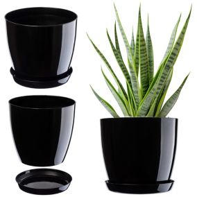 Doniczka KADAX Z Podstawką Plastikowa Osłonka Donica 28cm Czarna Na Kwiaty 1szt.