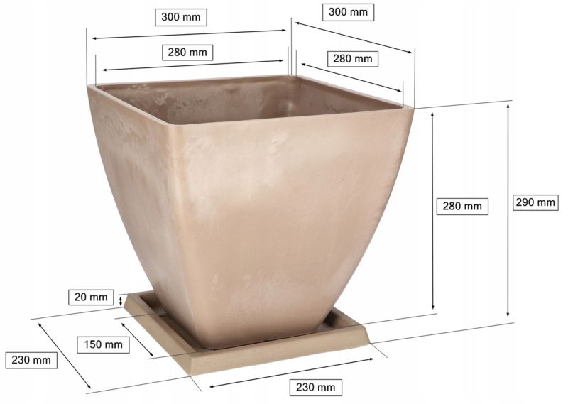 Doniczka ogrodowa KOTARBAU donica osłonka kompozytowa z podstawką 28 cm beżowa 1 szt.