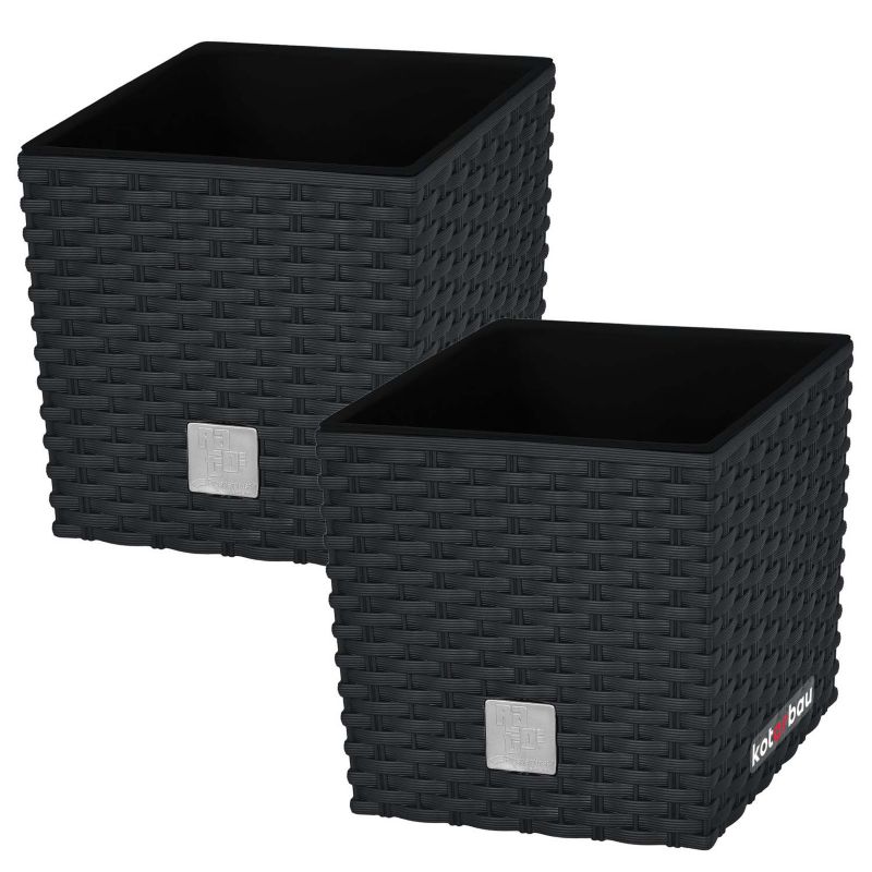 Doniczka ogrodowa KOTARBAU rattan z wkładem antracyt 17x17 cm 2 szt.