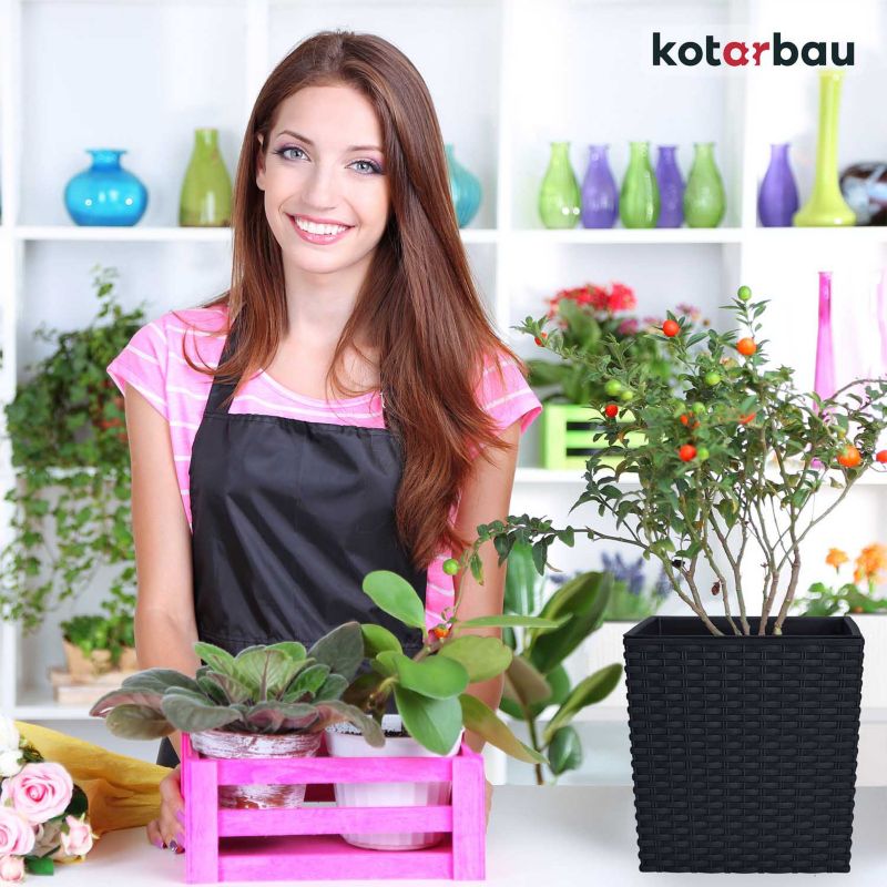 Doniczka ogrodowa KOTARBAU rattan z wkładem antracyt 17x17 cm 2 szt.