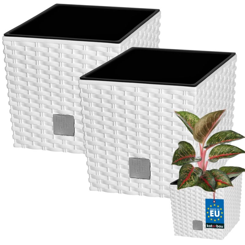 Doniczka ogrodowa KOTARBAU rattan z wkładem biała 20x20 cm 2 szt.