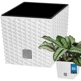 Doniczka ogrodowa KOTARBAU rattan z wkładem biała 22x22 cm 1 szt.