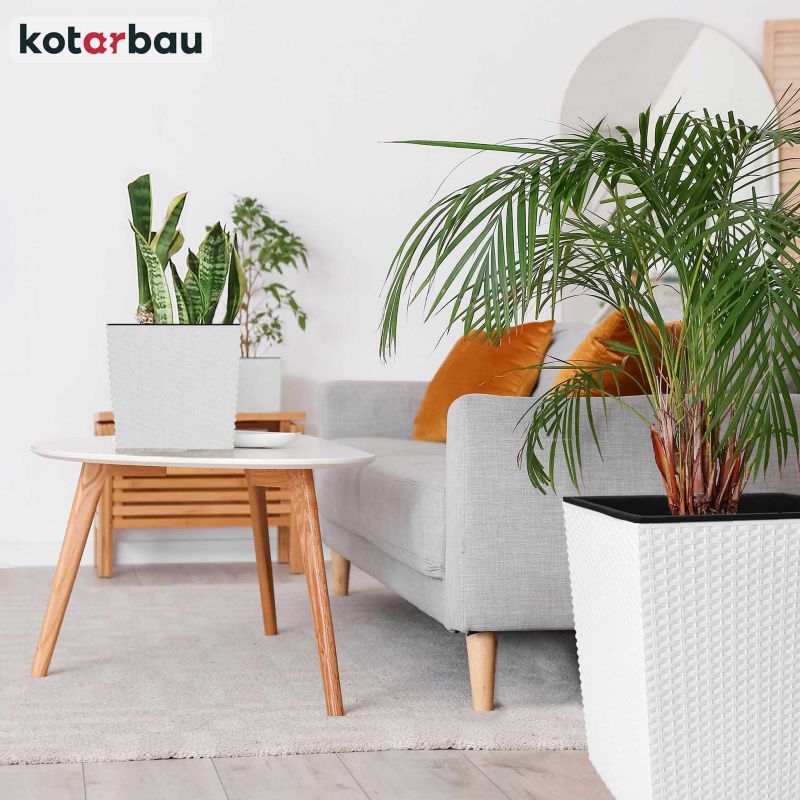 Doniczka ogrodowa KOTARBAU rattan z wkładem biała 22x22 cm 2 szt.