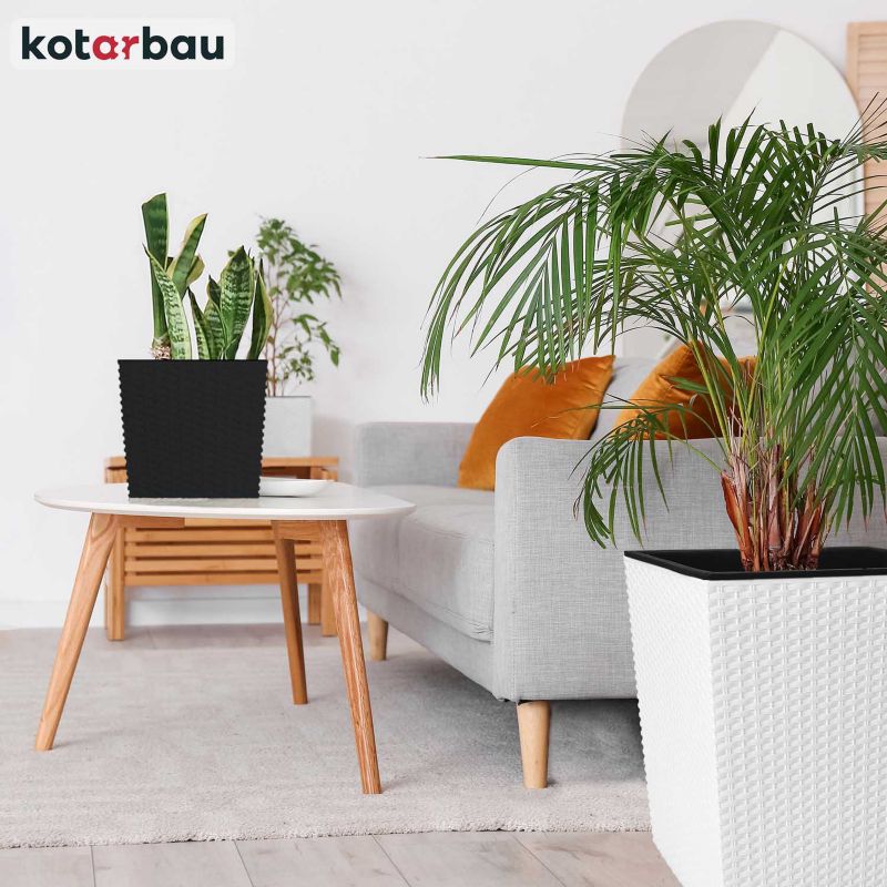 Doniczka ogrodowa KOTARBAU rattan z wkładem biała 26x26 cm 2 szt.