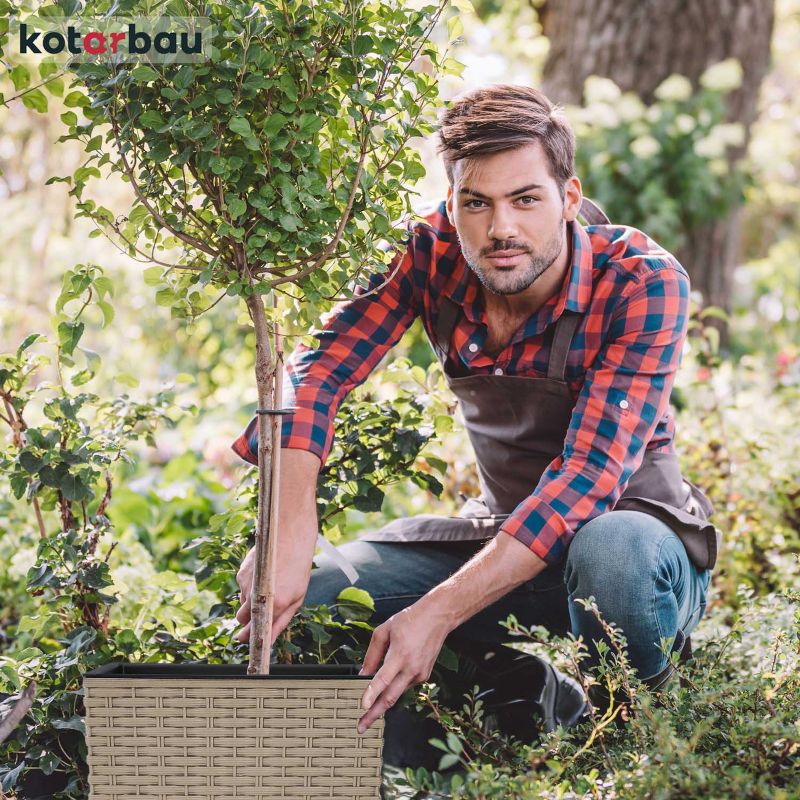 Doniczka ogrodowa KOTARBAU rattan z wkładem mocca 32x32 cm 2 szt.