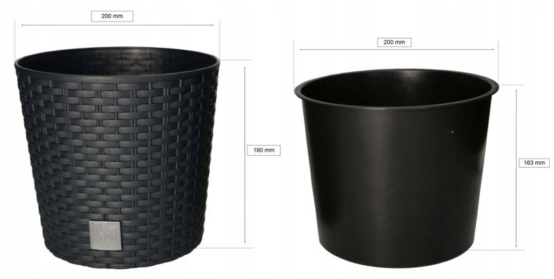 Doniczka rattan KOTARBAU okrągła z wkładem antracyt 200x190 mm 1 szt.