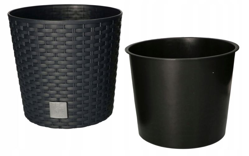 Doniczka rattan KOTARBAU okrągła z wkładem antracyt 200x190 mm 1 szt.
