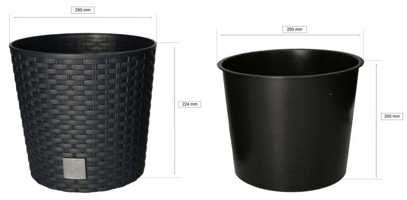 Doniczka rattan KOTARBAU okrągła z wkładem antracyt 250x224 mm 1 szt.
