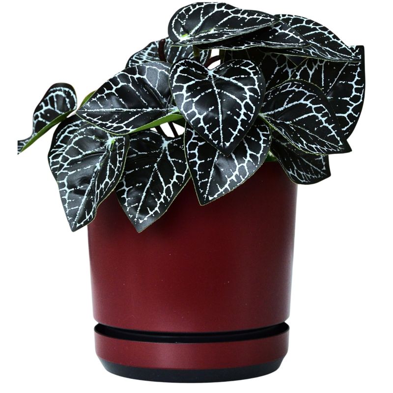 Doniczka z podstawką Kerd 12 cm wzór 039 BORDOWY nowoczesna z połyskiem elegancka pół mat 1 szt