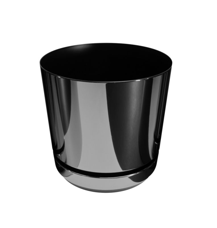Doniczka z podstawką Kerd 21 cm wzór 088 CZARNY BŁYSZCZĄCY nowoczesna glamour efekt lustra black wysoki połysk elegancka 1 szt