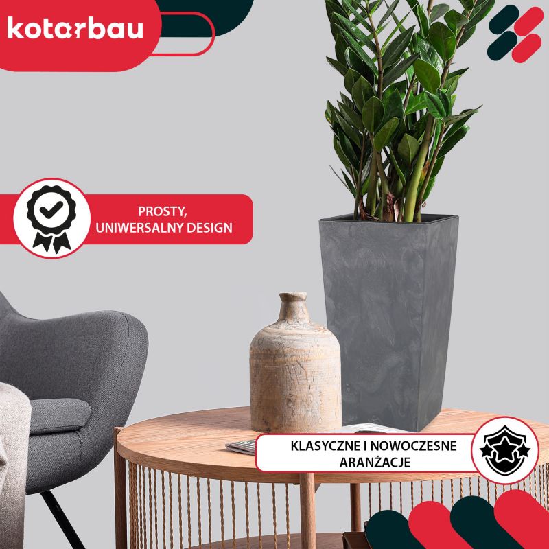 Doniczka z wkładem KOTARBAU 195x195x375 mm struktura betonu 1 szt.